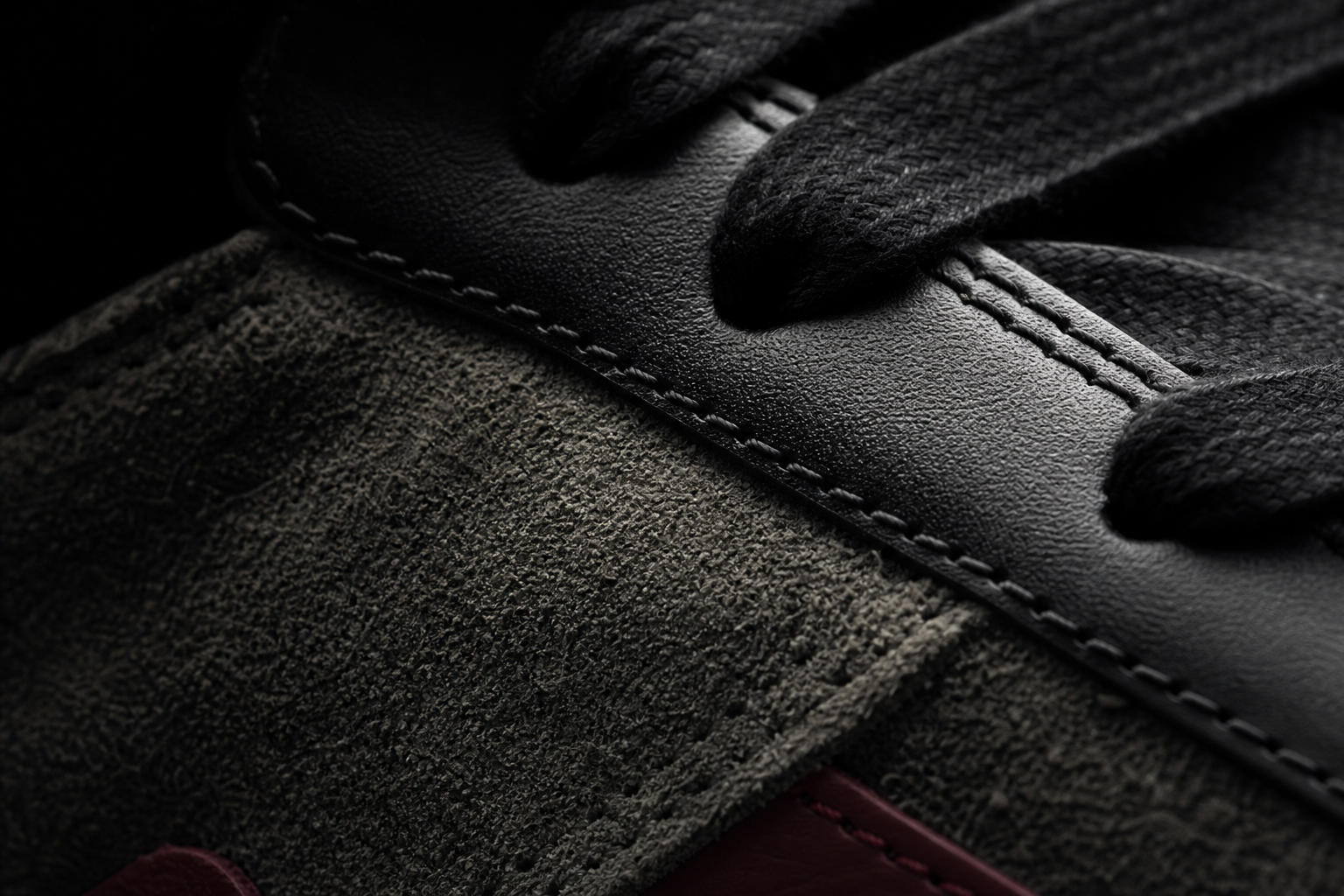 Macro detail of suede, leather, and laces